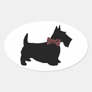 Scottie Dog in Plaid Bow Stropdas Ovale Sticker