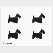 Scottie Dog in Plaid Bow Stropdas Ovale Sticker (Vel)