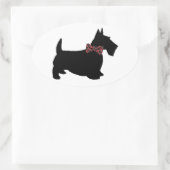 Scottie Dog in Plaid Bow Stropdas Ovale Sticker (Tas)
