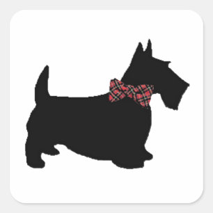 Scottie Dog in Plaid Bow Stropdas Vierkante Sticker