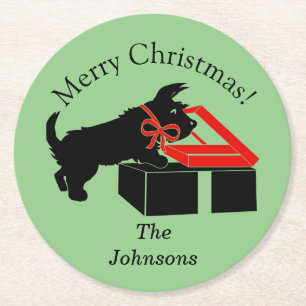 Scottie Dog-kerstcadeaufeest voor drinkers Ronde Kartonnen Onderzetter