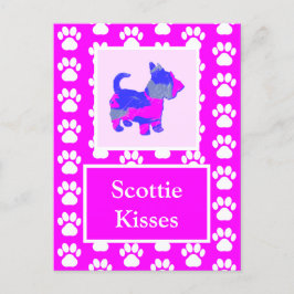 Scottie Dog Kisses Silhouette in Cute Pink & Blue Briefkaart