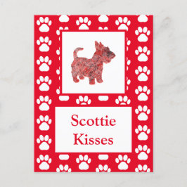 Scottie Dog Kisses Silhouette in Cute Red Grid Briefkaart