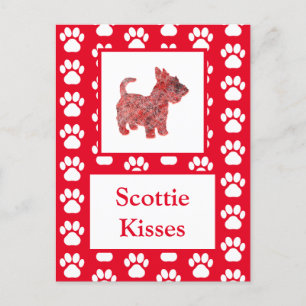 Scottie Dog Kisses Silhouette in Cute Red Grid Briefkaart