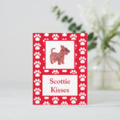 Scottie Dog Kisses Silhouette in Cute Red Grid Briefkaart (Staand voorkant)