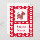 Scottie Dog Kisses Silhouette in Cute Red Grid Briefkaart (Voorkant / Achterkant)