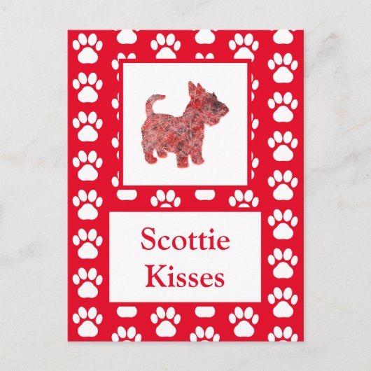 Scottie Dog Kisses Silhouette in Cute Red Grid Briefkaart (Voorkant)
