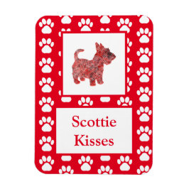 Scottie Dog Kisses Silhouette in Cute Red Grid Magneet