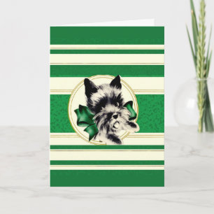 Scottie Dog Merry Kerstgroene strips Feestdagen Kaart