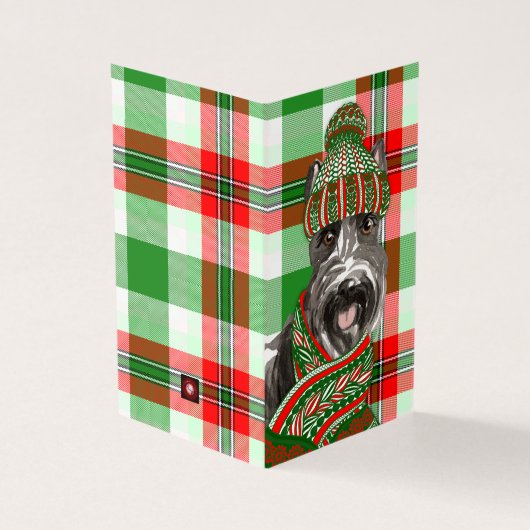 Scottie Dog met rood en groen geplakt kerstfeest Kaart (Buitenkant)