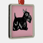 Scottie Dog met roze Premium Square Ornament (Rechts)