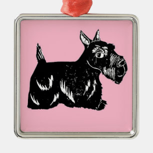 Scottie Dog met roze Premium Square Ornament
