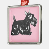 Scottie Dog met roze Premium Square Ornament (Links)