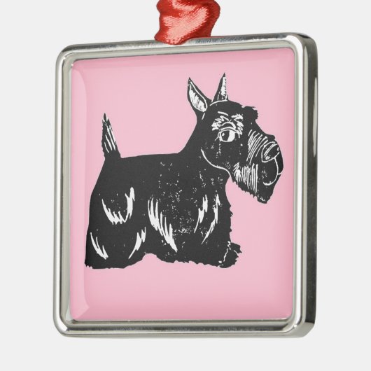 Scottie Dog met roze Premium Square Ornament (Links)