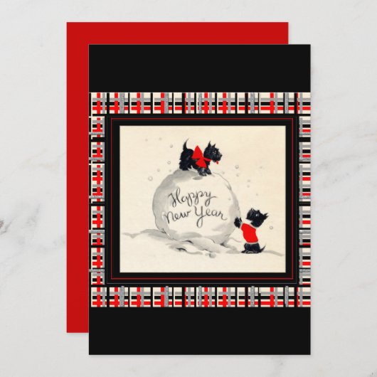 Scottie Dog New Years Invitation flat card Kaart (Voorkant / Achterkant)
