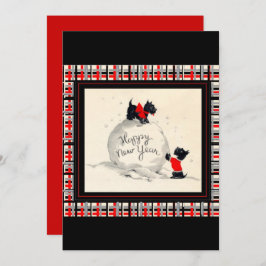 Scottie Dog New Years Invitation flat card Kaart