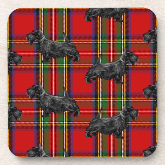 Scottie Dog on Red Scottish Tartan Bier Onderzetter (Voorkant)