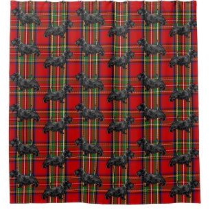 Scottie Dog on Red Scottish Tartan Douchegordijn