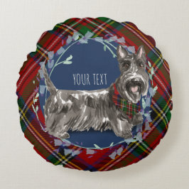Scottie Dog Red Stewart Plaid Rond Kussen