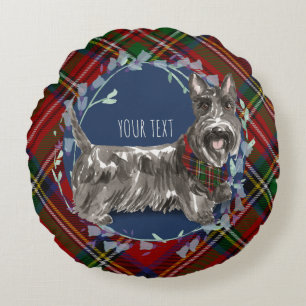 Scottie Dog Red Stewart Plaid Rond Kussen