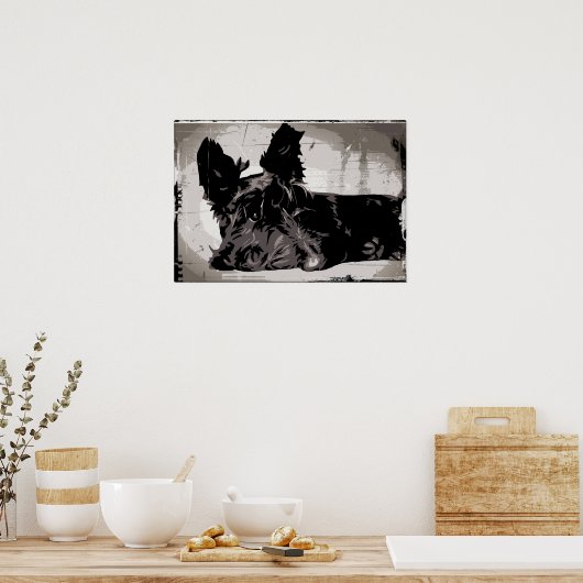 Scottie dog rust met een stedelijke achtergrond poster (Keuken)