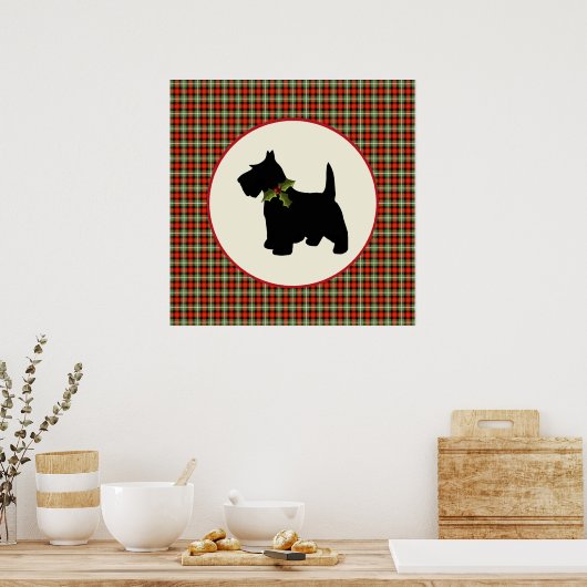 Scottie Dog Scotch met kerstfeestdag hond Poster (Keuken)