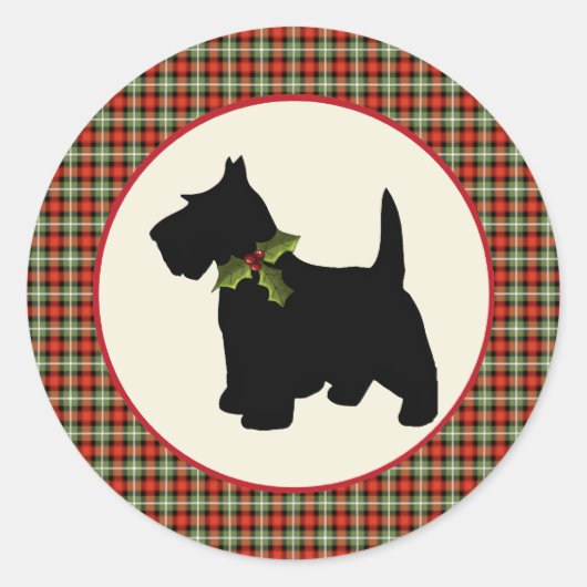 Scottie Dog Scotch Pset Kerstmis Ronde Sticker (Voorkant)