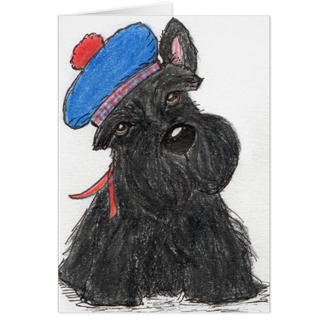 Scottie Dog Scottish beret greetings card verjaard (Voorkant)