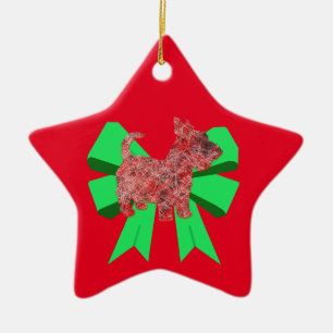 Scottie Dog Silhouette Green Bow keramiek Keramisch Ornament