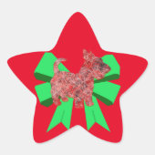 Scottie Dog Silhouette Green Bow Kerstmis Ster Sticker (Voorkant)