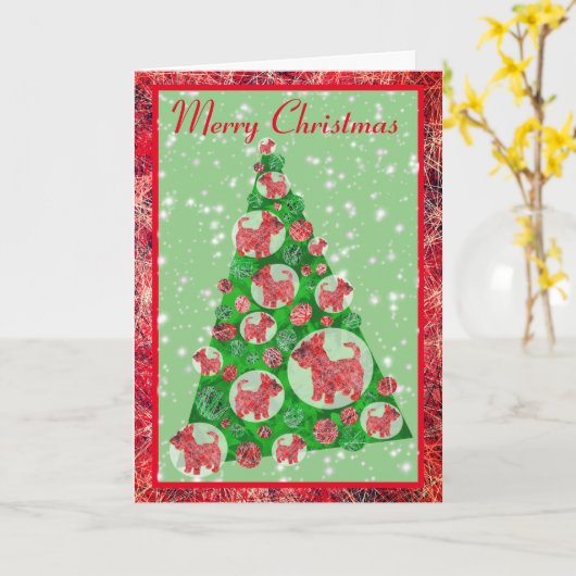 Scottie Dog Silhouette kerstboom Decoratie Kaart (Gele Bloem)