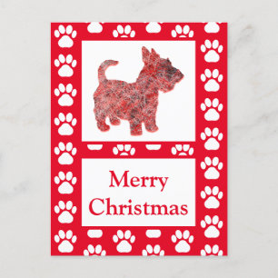 Scottie Dog Silhouette Rood Vrolijk Kerstmis Postc Briefkaart
