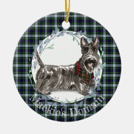 Scottie Dog Tartan Kerstmis Keramisch Ornament (Voorkant)