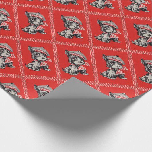 Scottie dog uit 1950 in rood cadeaupapier (Hoek)