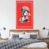 Scottie dog uit 1950 in rood canvas afdruk (Insitu (Slaapkamer))