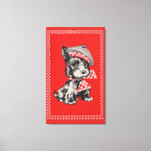Scottie dog uit 1950 in rood canvas afdruk