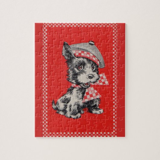 Scottie dog uit 1950 in rood legpuzzel (Verticaal)