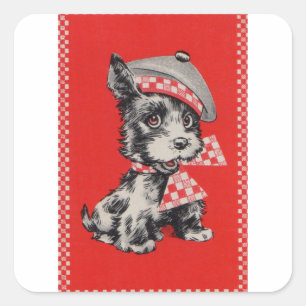 Scottie dog uit 1950 in rood vierkante sticker