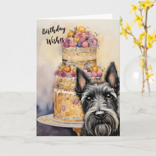 Scottie Dog Verjaardag wenst Kaart (Gele Bloem)
