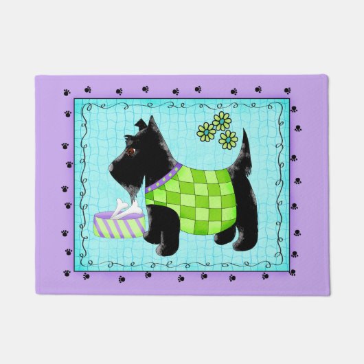 Scottie Dog Welcoming Turquoise Lavender Deurmat (Voorkant)