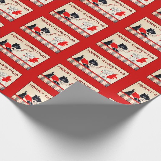 Scottie Dog, Zwart en Wit Kerstcadeau wrap Cadeaupapier (Hoek)