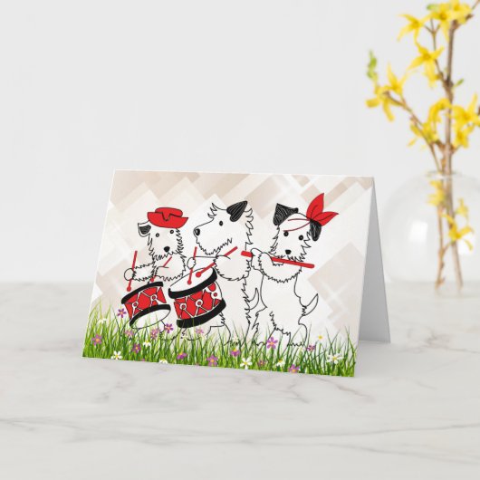 Scottie Dogs Band, schattig en knuffel Kaart (Gele Bloem)