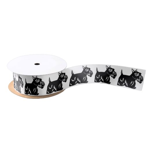 Scottie Dogs Black and White Satin Ribbon Satijnen Lint (Spoel)