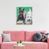 Scottie dogs Blackie en Whitie op de radio Canvas Afdruk (Insitu (Woonkamer))