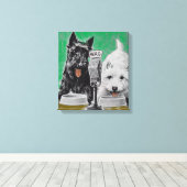 Scottie dogs Blackie en Whitie op de radio Canvas Afdruk (Insitu (Houten vloer))
