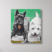 Scottie dogs Blackie en Whitie op de radio Canvas Afdruk (Voorkant)