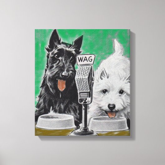 Scottie dogs Blackie en Whitie op de radio Canvas Afdruk (Voorkant)