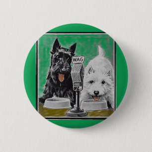 Scottie dogs Blackie en Whitie op de radio Ronde Button 5,7 Cm
