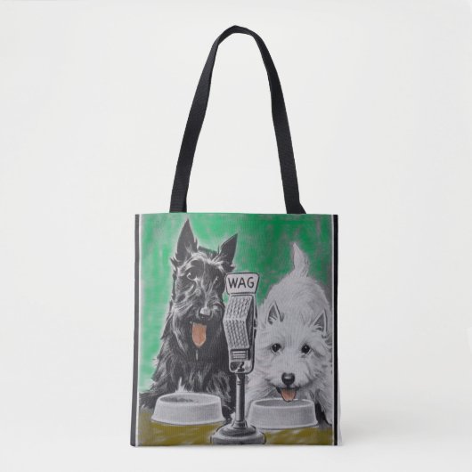 Scottie dogs Blackie en Whitie op de radio Tote Bag (Voorkant)