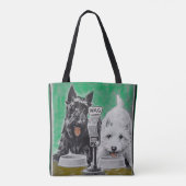 Scottie dogs Blackie en Whitie op de radio Tote Bag (Achterkant)